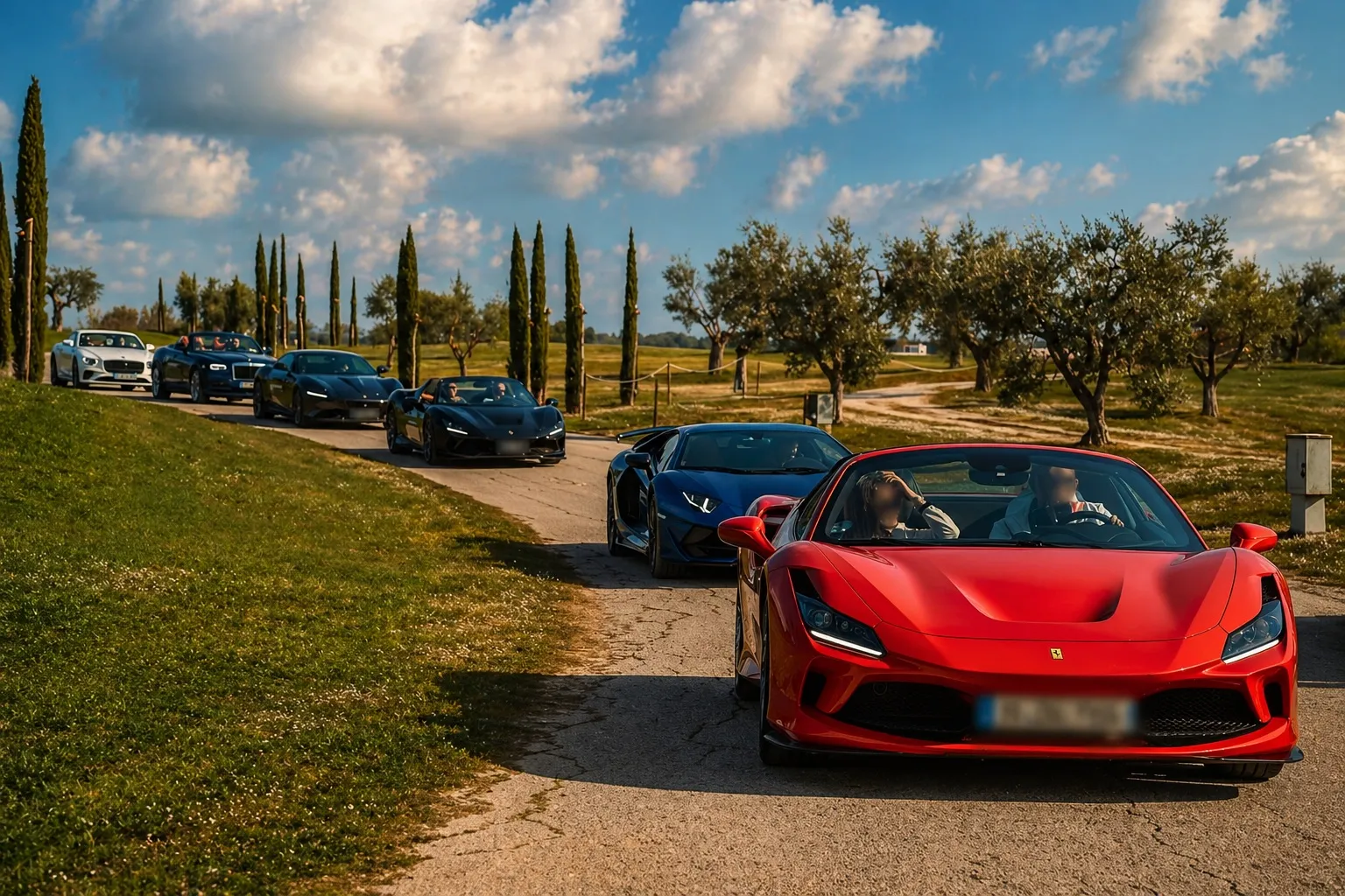 Convoy driving through Tuscany